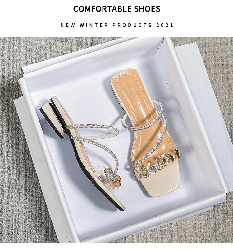 summer new women's slippers outdoor sandals casual flat shoes Stylish metal design Korean style office wear Large size 43