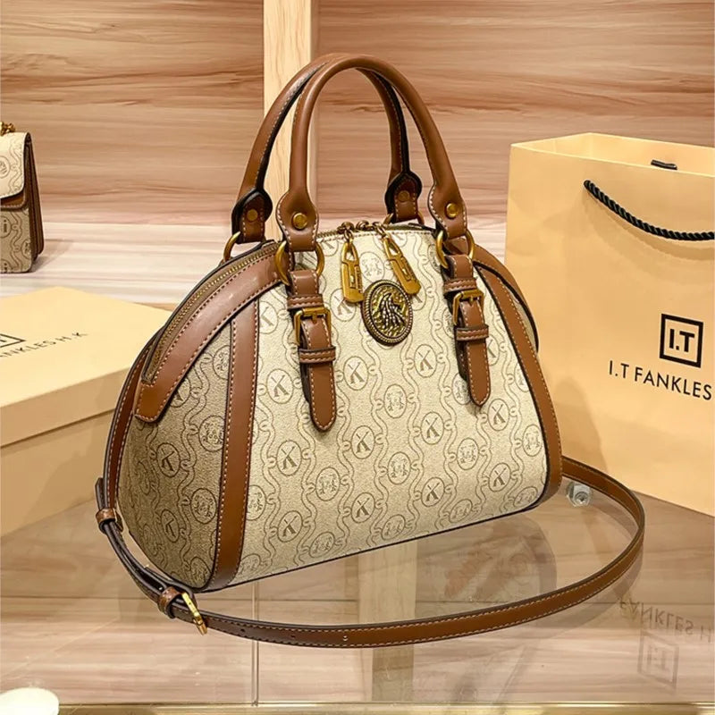 Women's handbag, fashionable and luxurious brand handbag, new 2025 high-end leather shoulder bag, designer retro crossbody bag