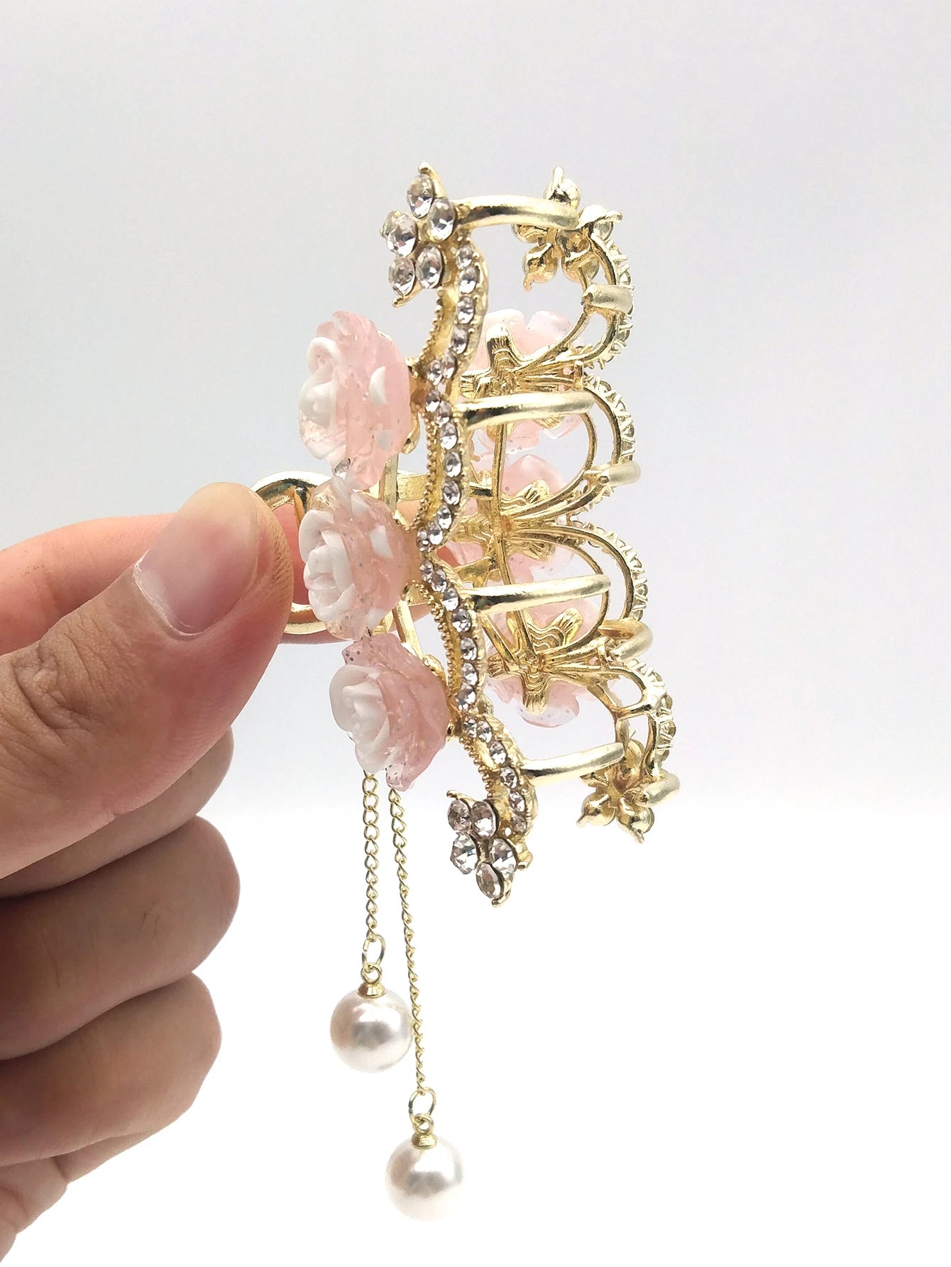 1pcs Fashion Elegant Exqusite Crystal Flower Pearl Tassel Hair Claws For Women Girls Party Ponytail Hair Accessories