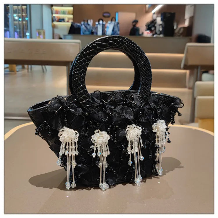 Tassel Flower Ita Bag Women New Shoulder Crossbody Sac A Main Lace Women's Bag Bucket Female Leather Handbag