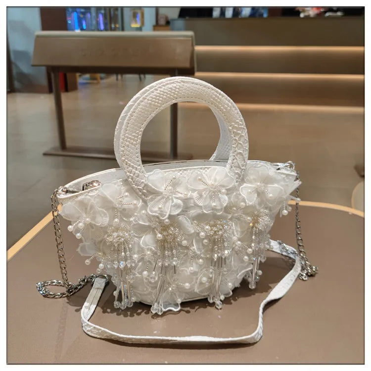 Tassel Flower Ita Bag Women New Shoulder Crossbody Sac A Main Lace Women's Bag Bucket Female Leather Handbag