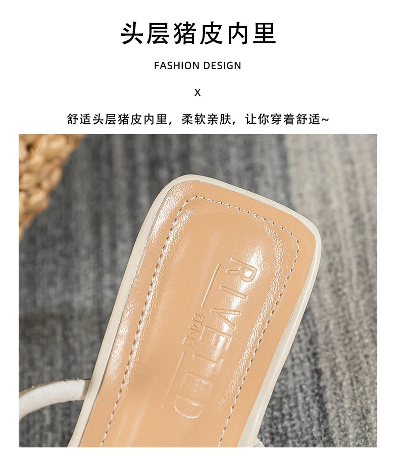 summer new women's slippers outdoor sandals casual flat shoes Stylish metal design Korean style office wear Large size 43