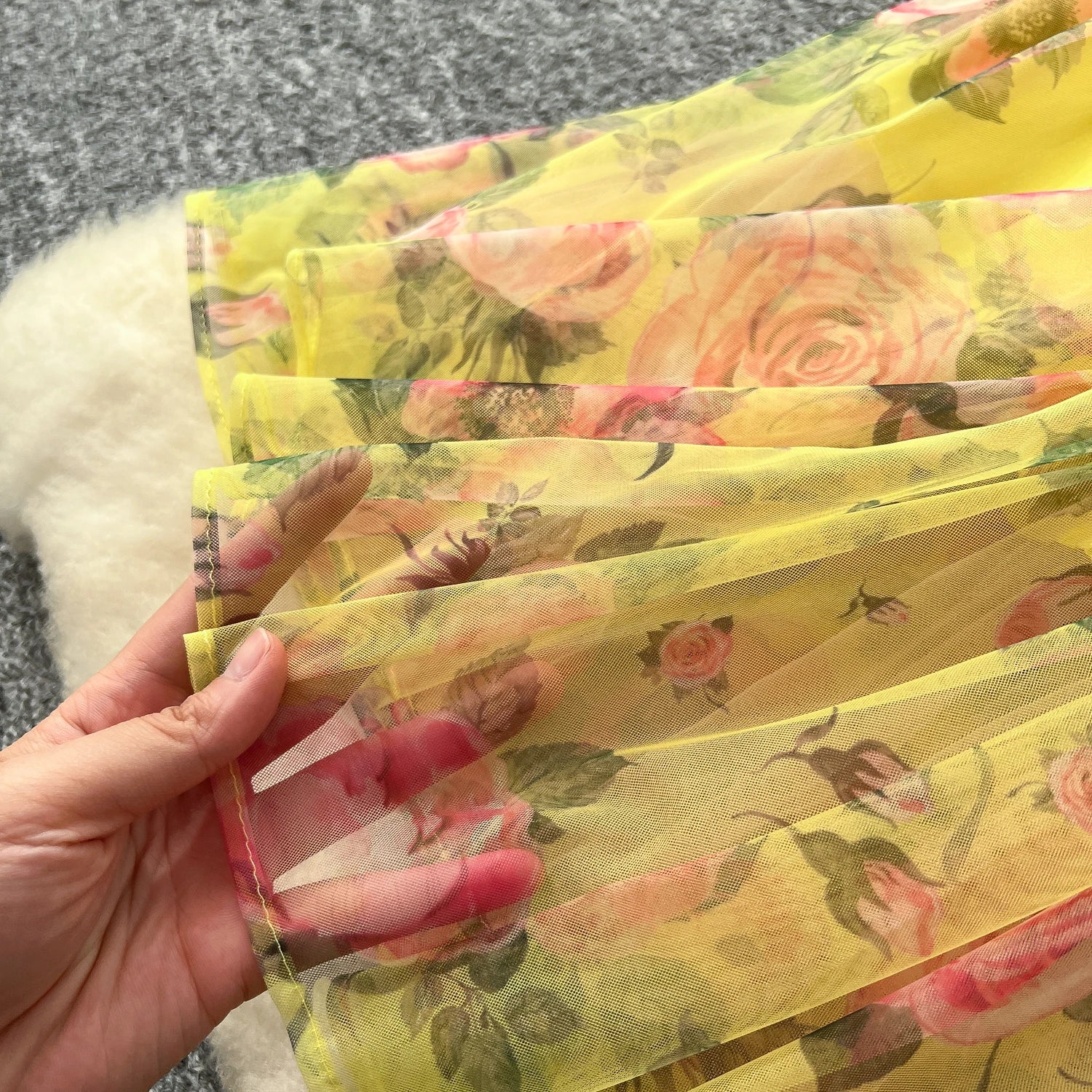 Retro Floral Chiffon Dr Women's Waist Cinched One oulder Bubble Sve Me Skirt Commute Korean Sle High Waist A-Line...