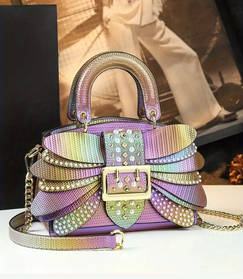 2025 new riveted wing hand-held women's bag, colorful chain crossbody single-shoulder dinner buns mother bag