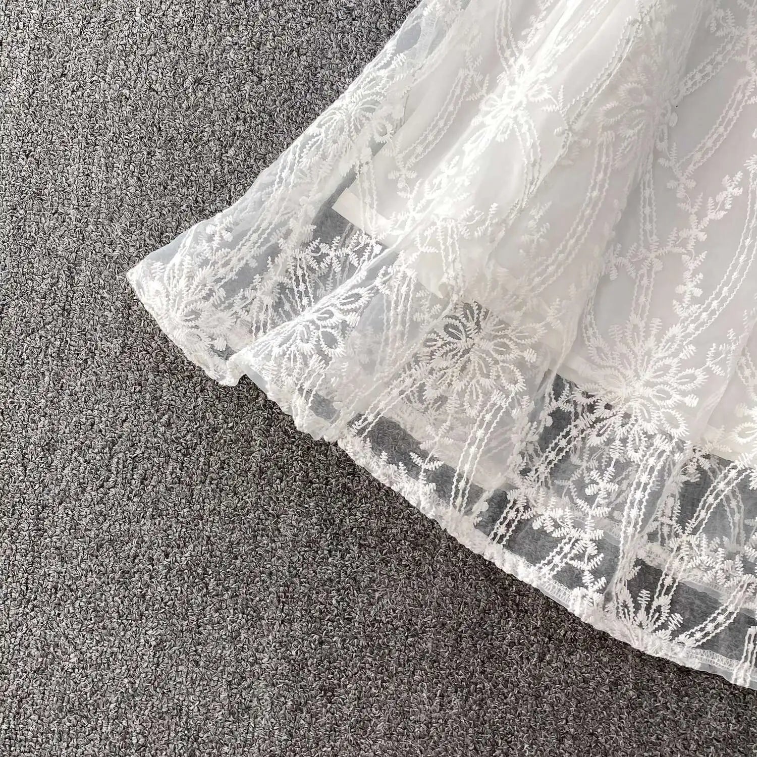 Autumn Embroidery Formal Evening Luxury Dress For Women Long Sleeve Crochet Lace Summer Dresses Single Breasted Party Vestidos