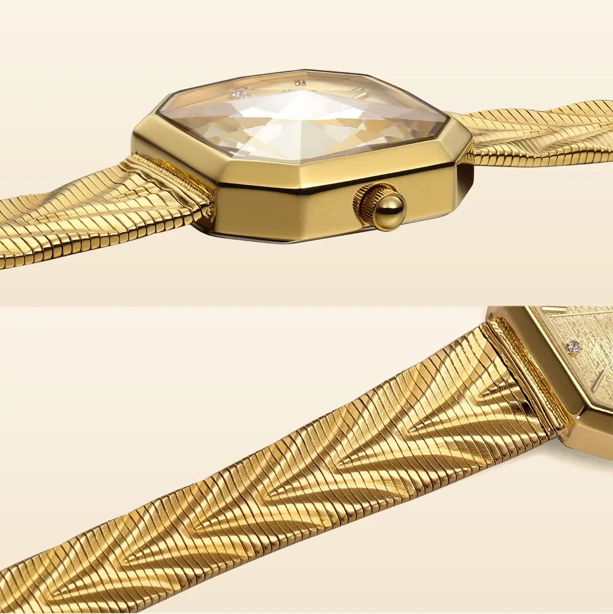 BERNY Gold Watch for Women Grit Dial Octagonal Ladies Quartz Wristwatch Stainless Steel Women Small Golden Watch Luxury Watches