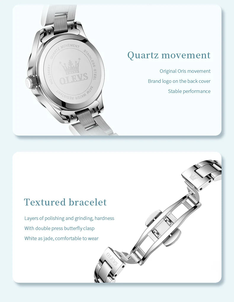 OLEVS Luxury Quartz Watch for Women Elegant Stainless Steel Women's Watches Gifts Waterproof Fashion Trend Simple Ladies Watch