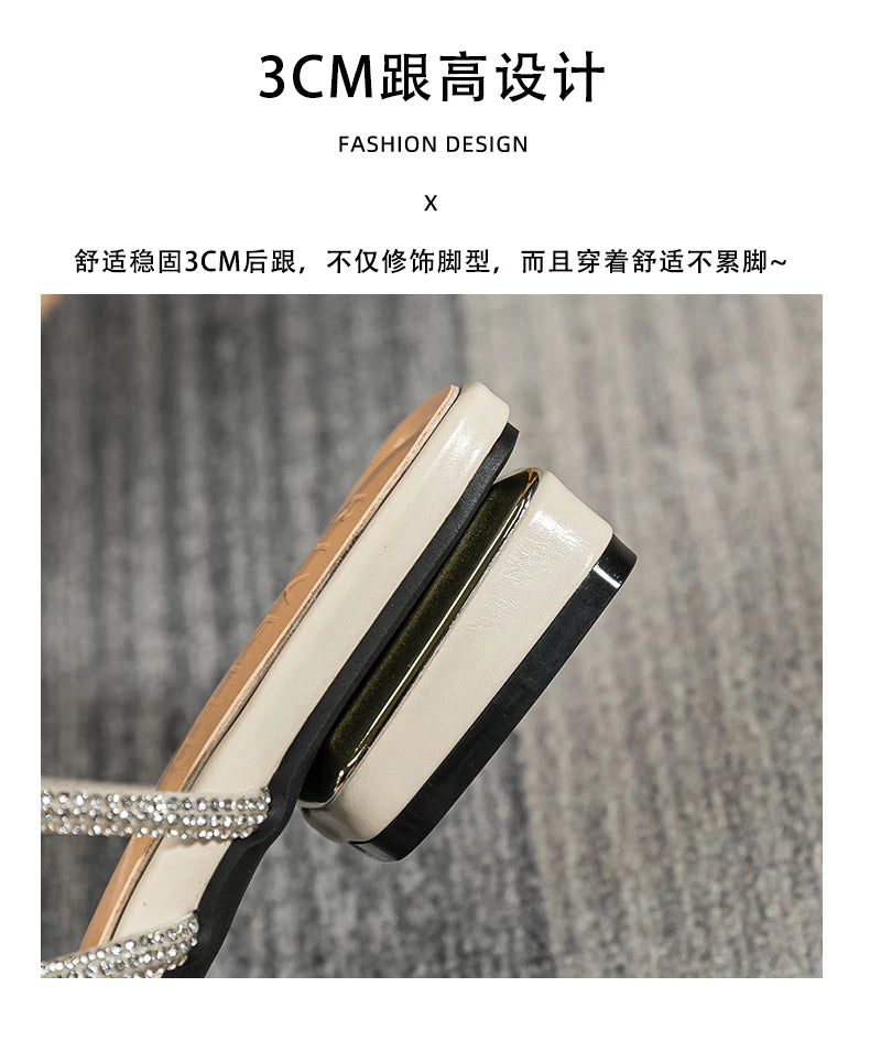 summer new women's slippers outdoor sandals casual flat shoes Stylish metal design Korean style office wear Large size 43