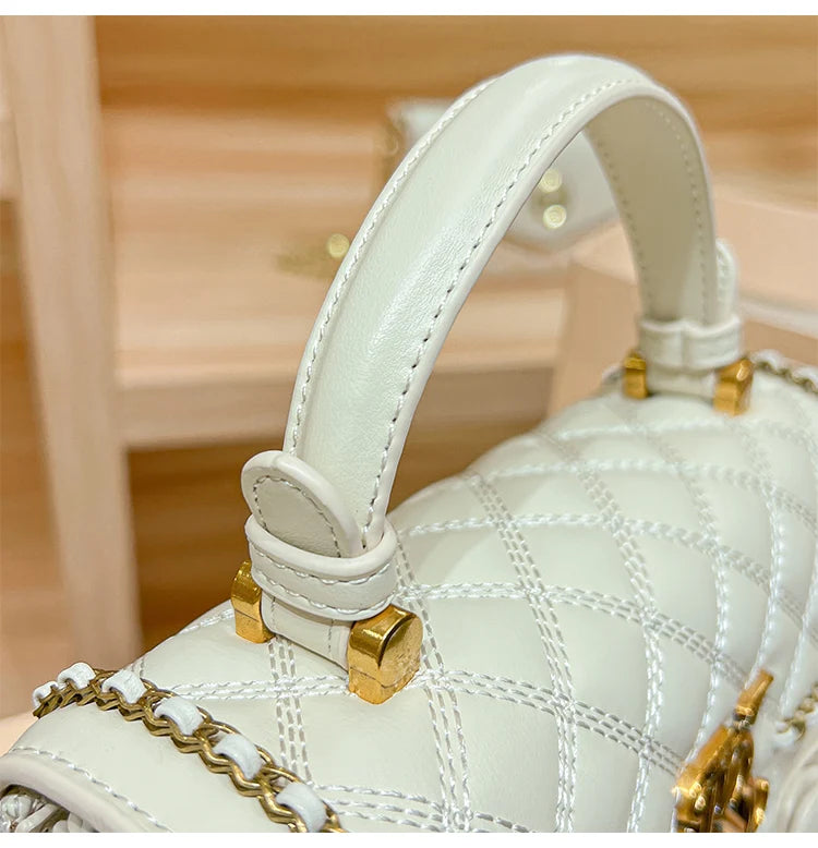 Women's handbag genuine leather carrying small square bag 2024 new high-end designer spring/summer crossbody shoulder bag