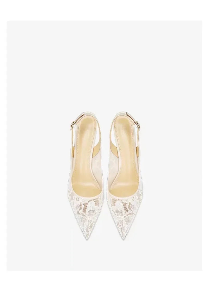 2024 Women's Shoes Lace High Heels Sexy Party Pumps Pointed Toe Buckle Strap Thin Heel Slingbacks Sandal