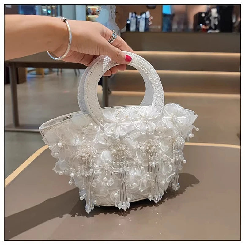 Tassel Flower Ita Bag Women New Shoulder Crossbody Sac A Main Lace Women's Bag Bucket Female Leather Handbag