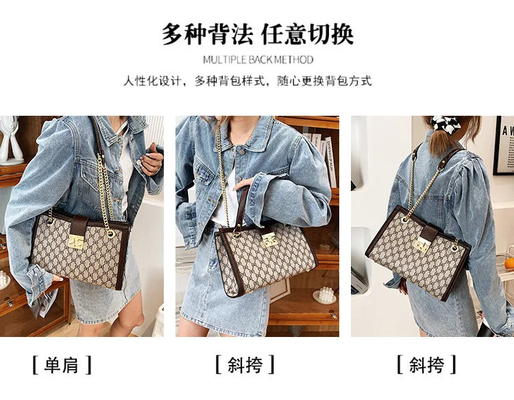Women's Bag 2025 New Fashion European and American Retro Print Large Capacity Tote Bag Chain Shoulder Underarm Bag Wholesale