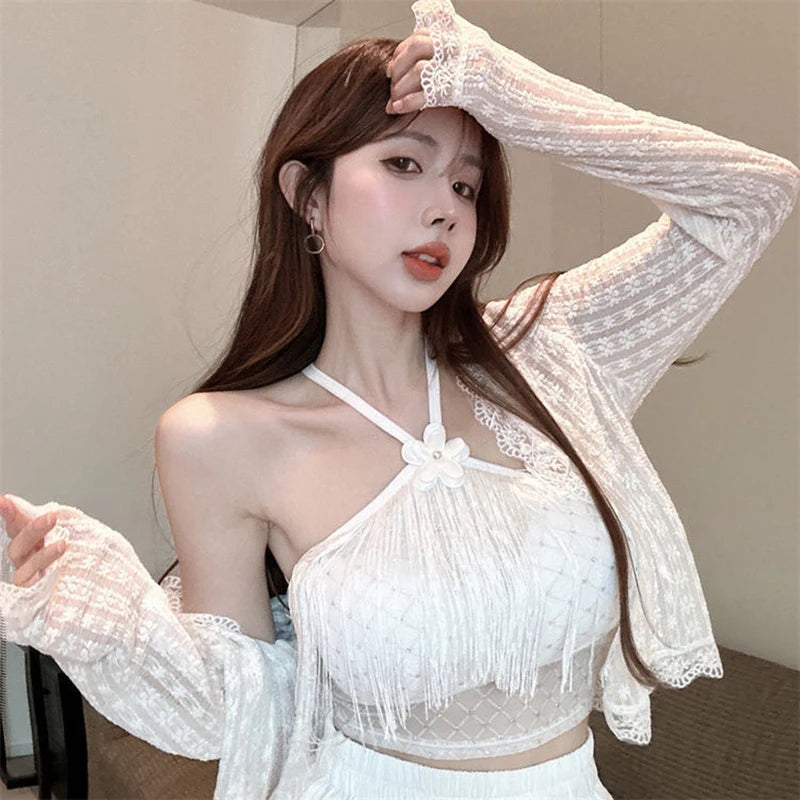 New Small Fragrant Wind Tassel With Diamond Halter Vest Bright Crystal Within The Single Wear Neck Sleeveless Bust Female