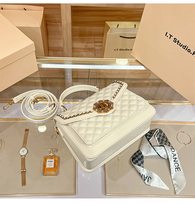 Women's handbag designer Lingge square bag women's 2024 new high-end texture handbag autumn/winter crossbody shoulder bag