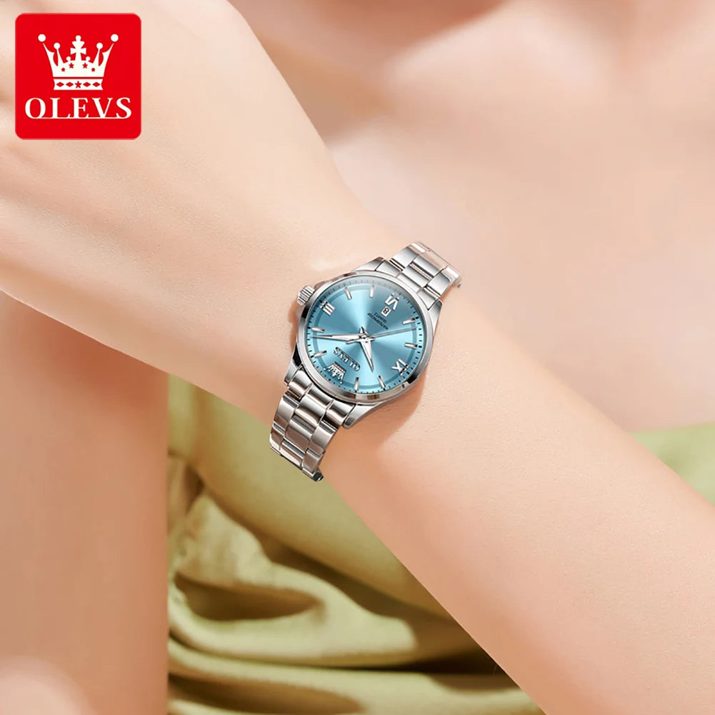 OLEVS Luxury Quartz Watch for Women Elegant Stainless Steel Women's Watches Gifts Waterproof Fashion Trend Simple Ladies Watch