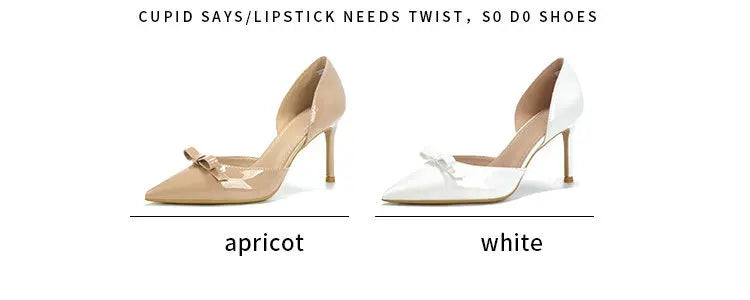New Autumn Patent Leather Nude High Heels Thin Heel Pointed Bow Korean Version Summer Senior Feeling Hollow Female Pumps