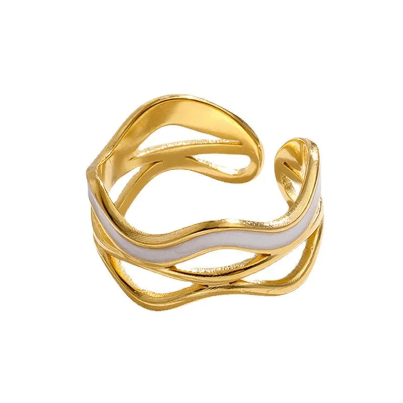 New Adjustable Colorful Drip Glaze Ring Women Fashion Retro Geometric Gold Colour Metal Rings Wedding Jewelry Birthday Gift