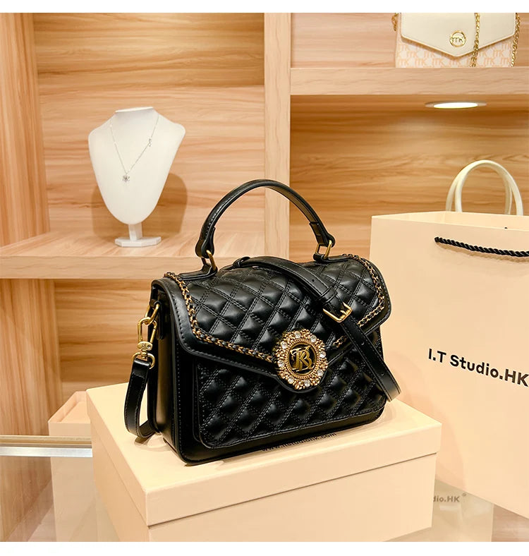 Women's handbag designer Lingge square bag women's 2024 new high-end texture handbag autumn/winter crossbody shoulder bag