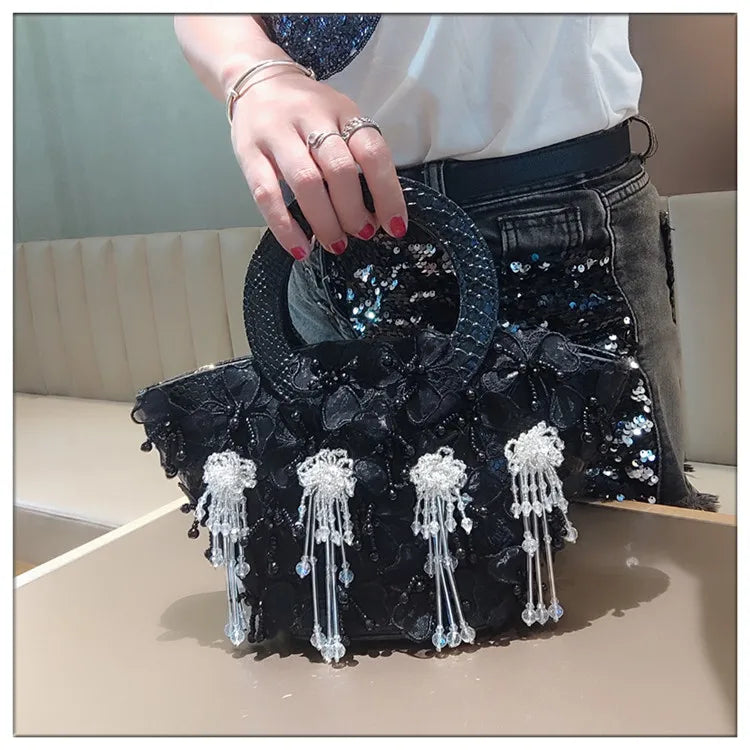 Tassel Flower Ita Bag Women New Shoulder Crossbody Sac A Main Lace Women's Bag Bucket Female Leather Handbag