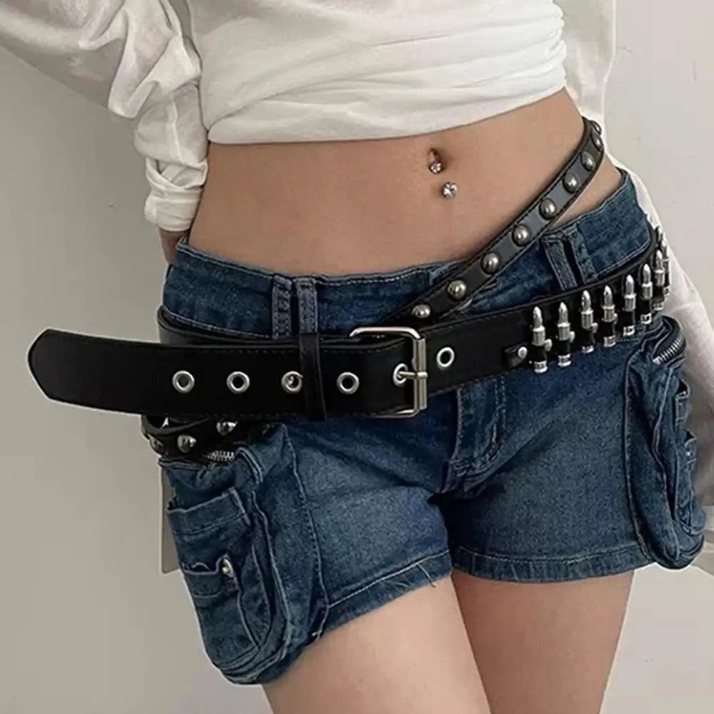 Rivet Hollow Bullet Decoration Belt Goth Rock Hardware Jeans Belt Y2K Waistband Designer Belt Women Jeans Punk Black Belts
