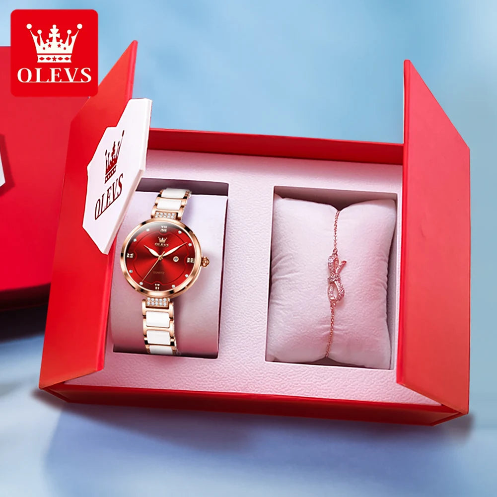 OLEVS 5589 Top Luxury Diamond Quartz Women Watch Fashion Elegant Rose Gold Waterproof Women Watch Brand Bracelet Set Reloj Mujer