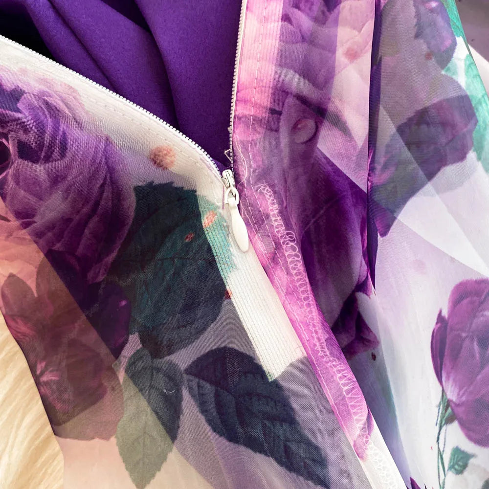 American Chic Maxi Dress for Women Floral Printed Skew Collar Sleeveless Female Dresses A-line Evening Club Vestidos Dropship