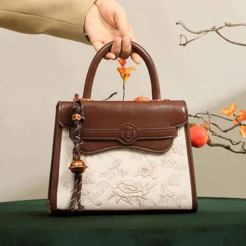 Office Bag Forbidden City Cultural Series Textured Pan Jiangnan Small Square Bag National Style Handbag Women's Shoulder Crossbo