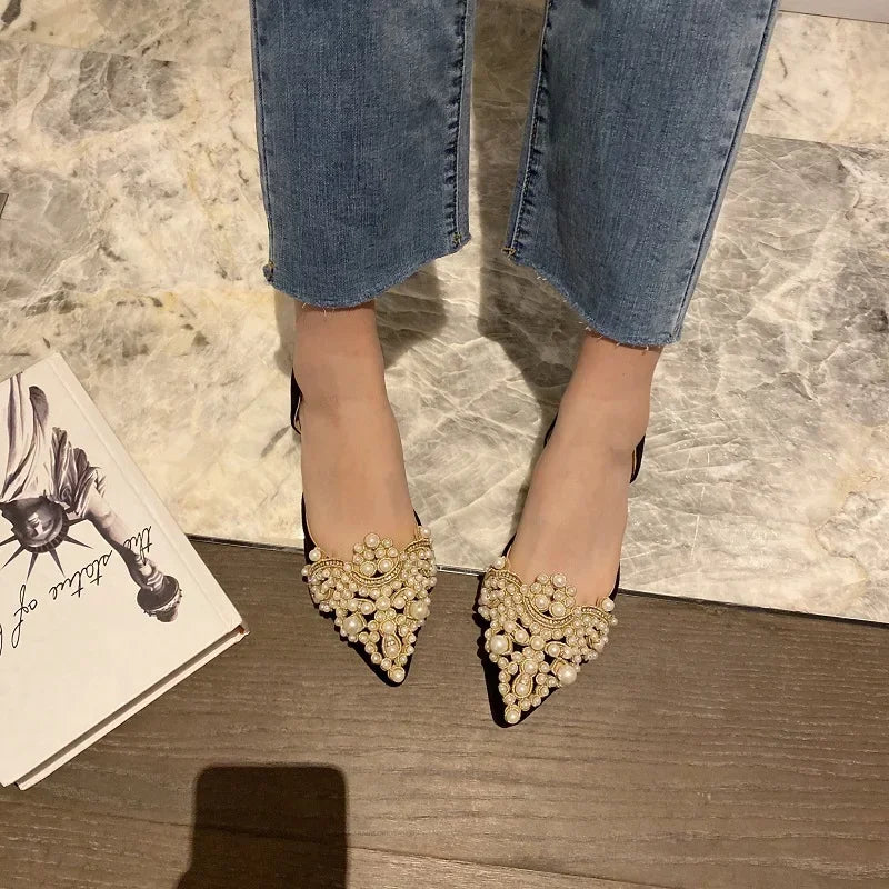 2024 Trend Pearl Ballet Flats Women Pumps Floors Shoes Without Heels Loafers Female Dress Moccasins Ladies Luxury Autumn Zapatos