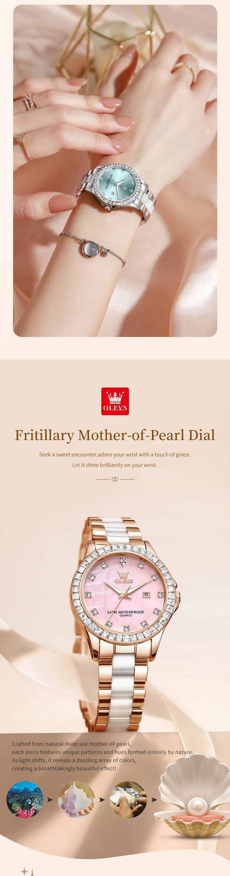 OLEVS New Luxury Ceramic Strap Quartz Watch Women Elegant Diamond Bezel Ladies Wristwatch Waterproof Date Watches Womens Reloj