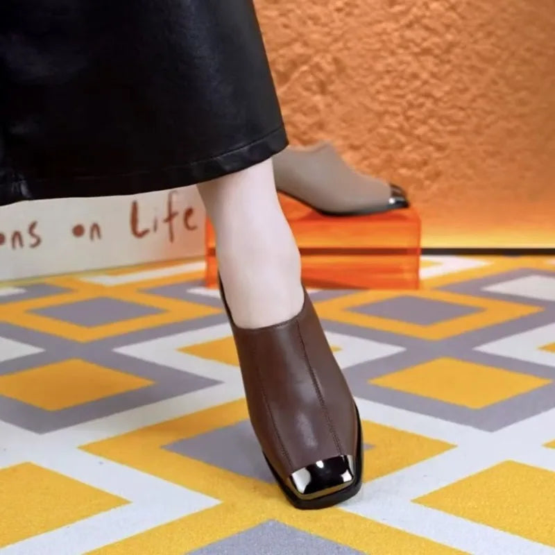 British Style Women's High Heels Woman Dress Shoes Round Toe Ladies Leather Shoes Diamond Decor Office Commute Comfortable Pumps