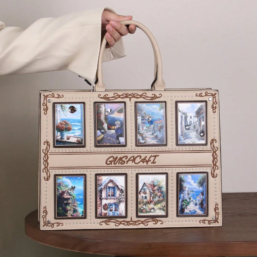 Cross-border European and American fashion exquisite tarot card pattern inlaid diamond embroidery handbag square bag