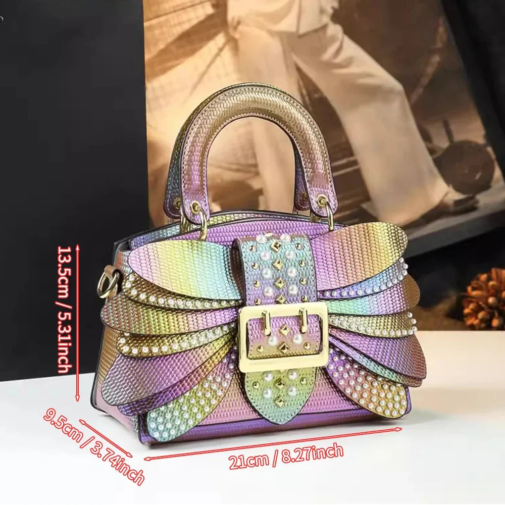 2025 new riveted wing hand-held women's bag, colorful chain crossbody single-shoulder dinner buns mother bag