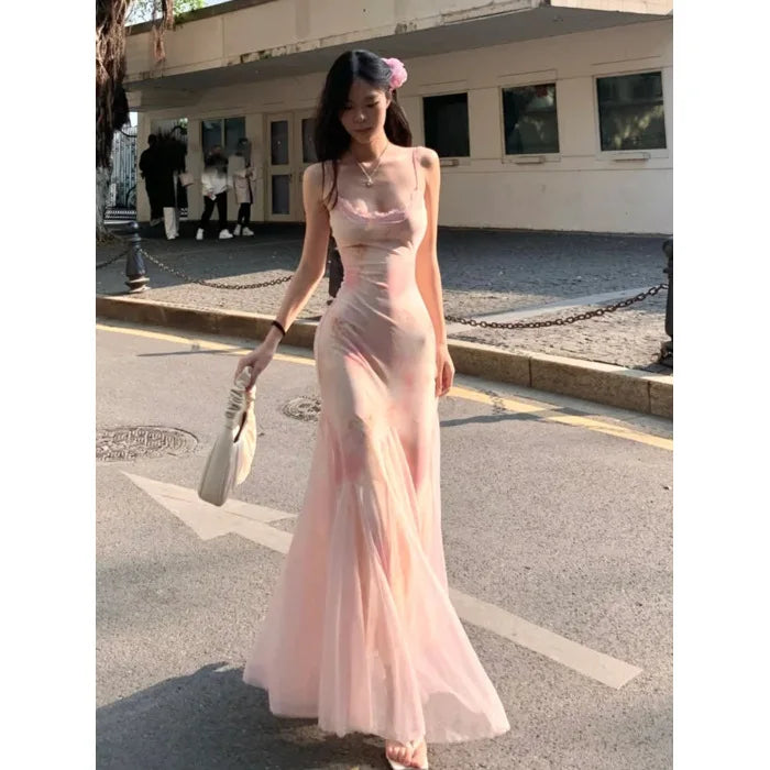 Rendering Floral Dress Women's Summer Super Fairy Gauze Skirt Sexy Hip-hugging Waist Slim Fishtail