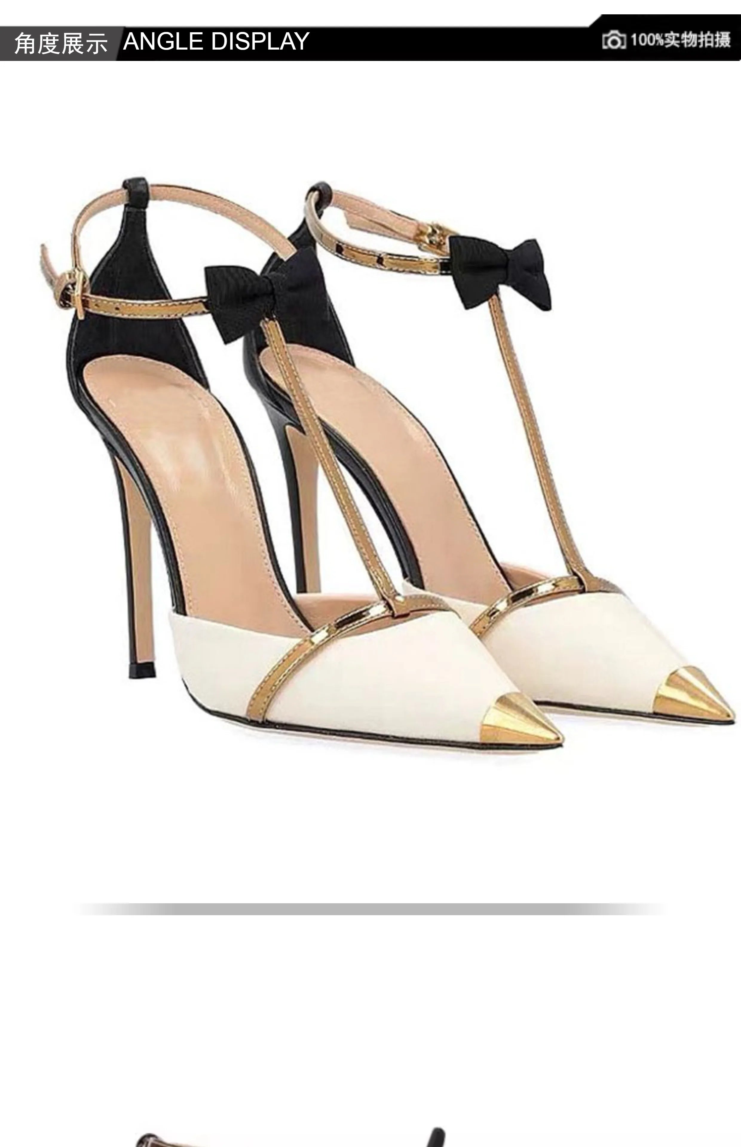 High heeled women's 2025 new hollow pointed color blocked niche butterfly bow metal toe cap straight strap thin heel sandals