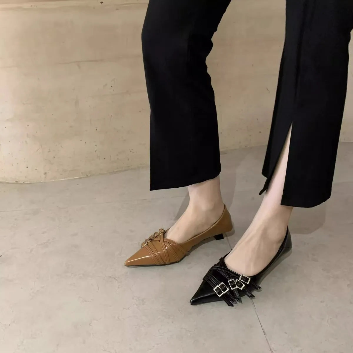 Thin Heeled Square Buckle High Heels for Women 2025 New French Style Shallow Mouth Low Heel Small Leather Shoes