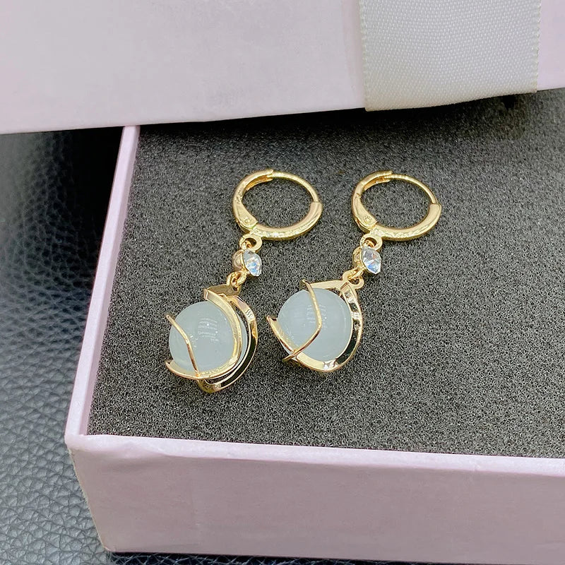 High Quality Crystal Zircon Round Opal Hollow Long Tassel Water Droplets Earrings New Women's Fashion Jewelry Romantic Girl Gift