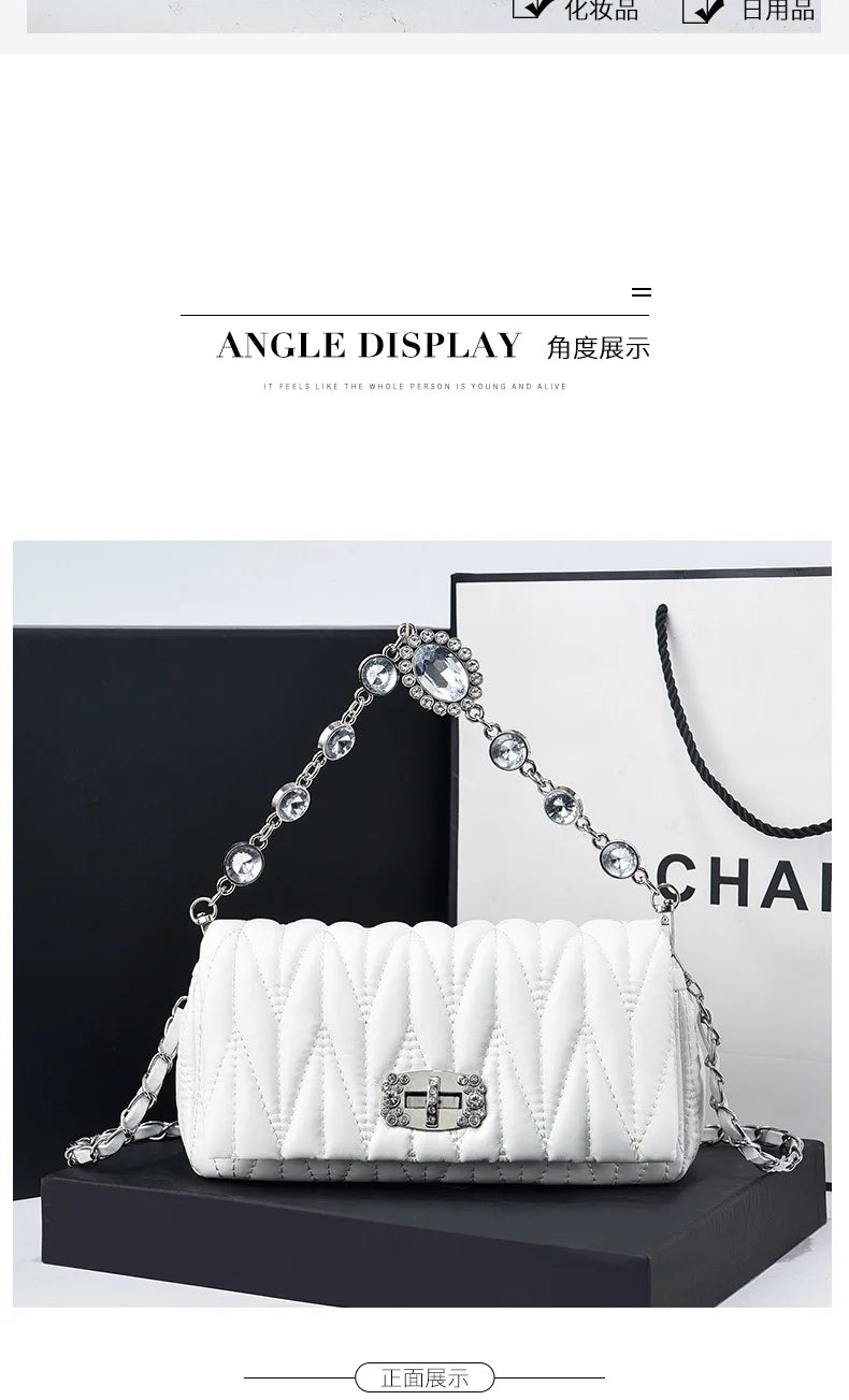 Women Bags Luxury Designer Purses and Handbags Rhinestone Chain Flap Crossbody Small Square Bag Casual Shoulder Messenger Bags
