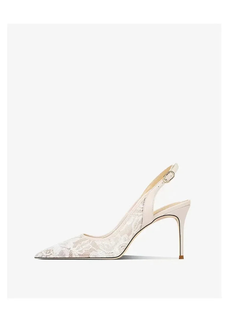 2024 Women's Shoes Lace High Heels Sexy Party Pumps Pointed Toe Buckle Strap Thin Heel Slingbacks Sandal