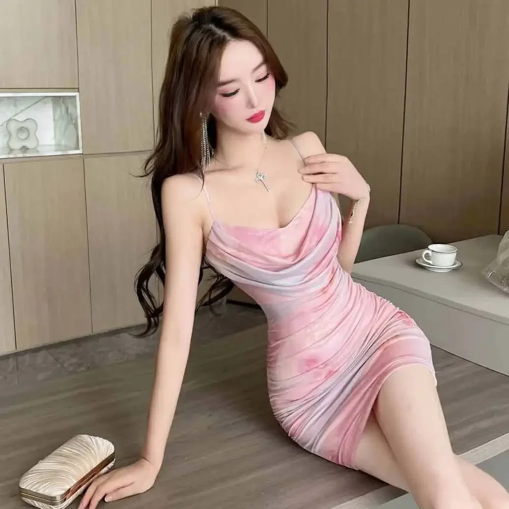 Mesh Coquette Corset Women's Dresses Bodycon Short Pink Slip Mini Female Dress Sundress Sleeveless Tight Sexy on Sale Clearance