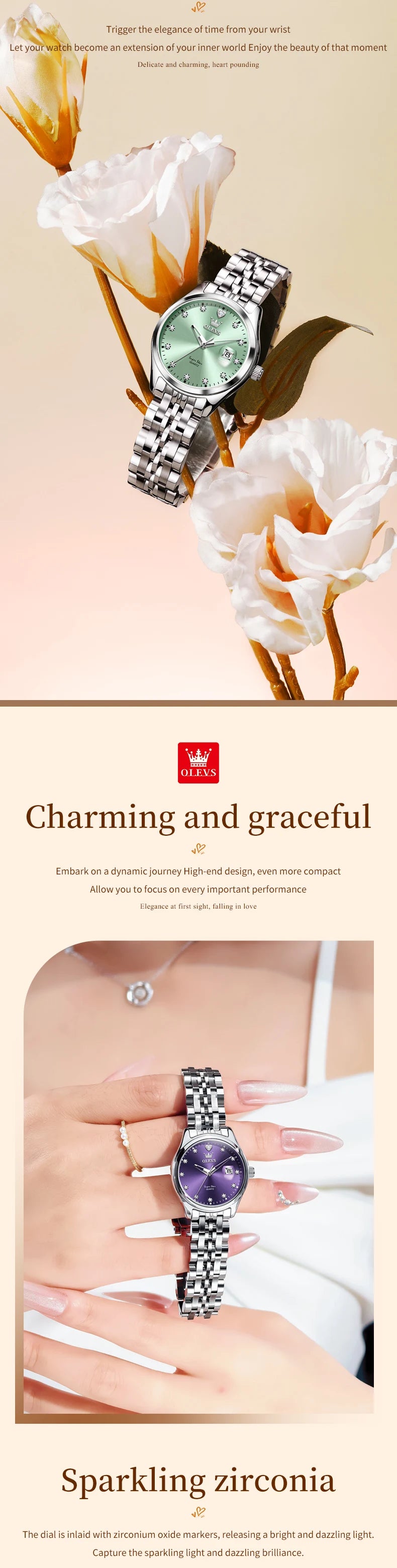 OLEVS Women's Watches 5649L Trend Fashion Original Quartz Watch for Lady Stainless Steel Strap Waterproof Luminous Date Elegant