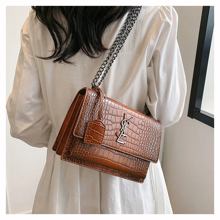 2026 new bag high-end crocodile pattern retro chain bag fashionable single shoulder crossbody bag
