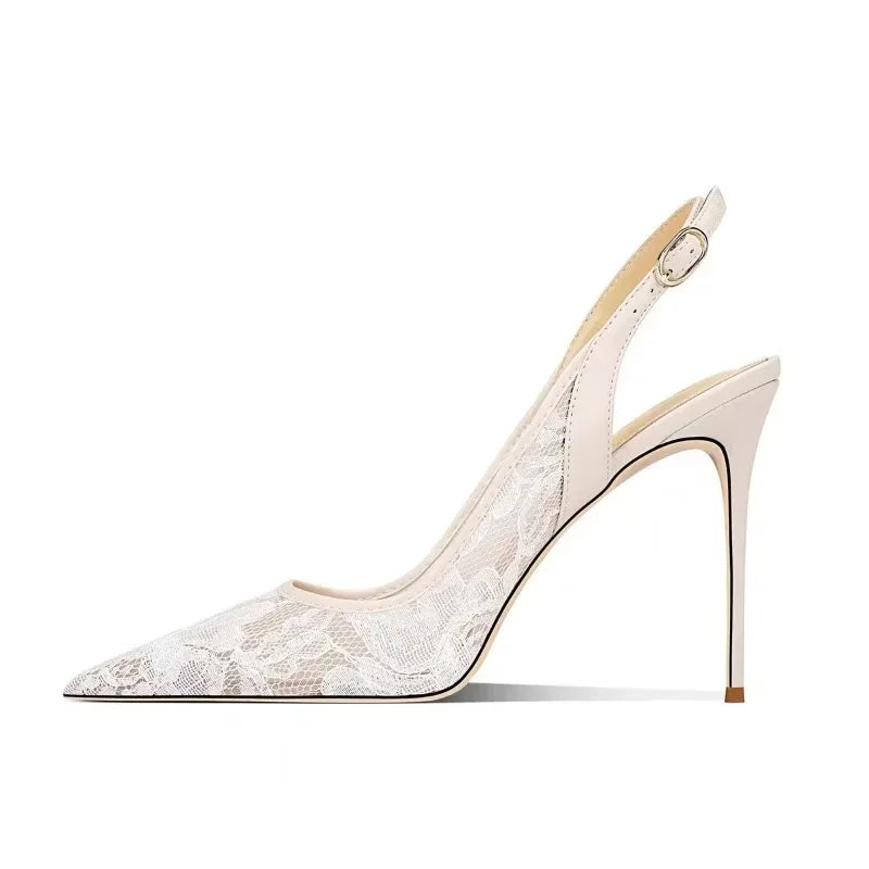 2024 Women's Shoes Lace High Heels Sexy Party Pumps Pointed Toe Buckle Strap Thin Heel Slingbacks Sandal