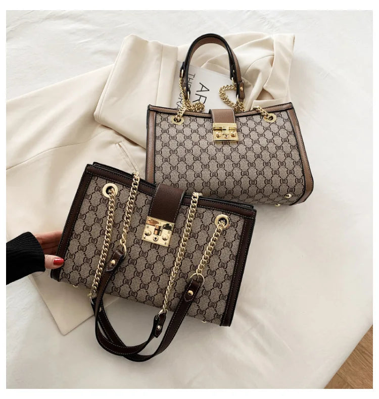 Women's Bag 2025 New Fashion European and American Retro Print Large Capacity Tote Bag Chain Shoulder Underarm Bag Wholesale