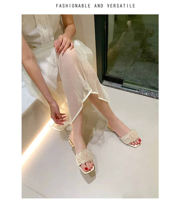 Women's Lightweight Summer Satin Gladiator Sandals and Slippers Beautiful Thick-Heeled Lace and Wedge Design