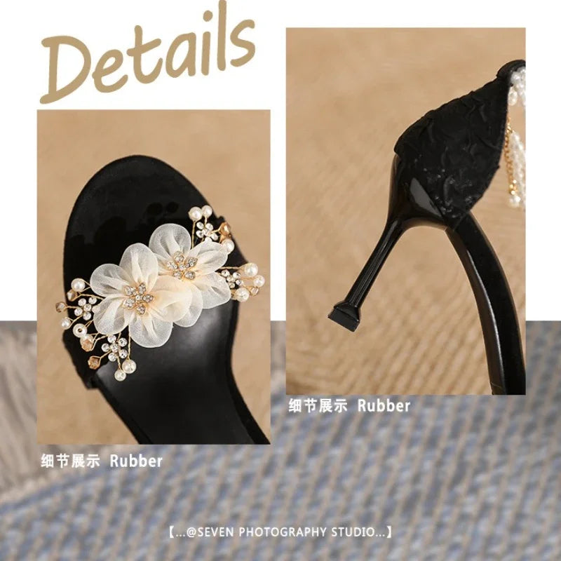 Small Size 31 32 33-43 Women Peep Toe Sandals Wedding Heels Wide Fat Feet Shoes for Women Pearl Flower Bridal Shoes Zaptos Mujer
