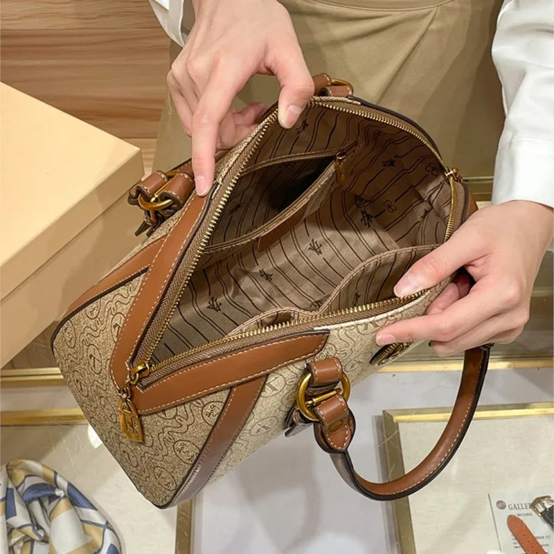 Women's handbag, fashionable and luxurious brand handbag, new 2025 high-end leather shoulder bag, designer retro crossbody bag