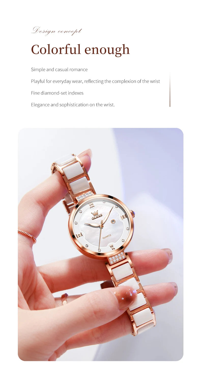 OLEVS 5589 Top Luxury Diamond Quartz Women Watch Fashion Elegant Rose Gold Waterproof Women Watch Brand Bracelet Set Reloj Mujer