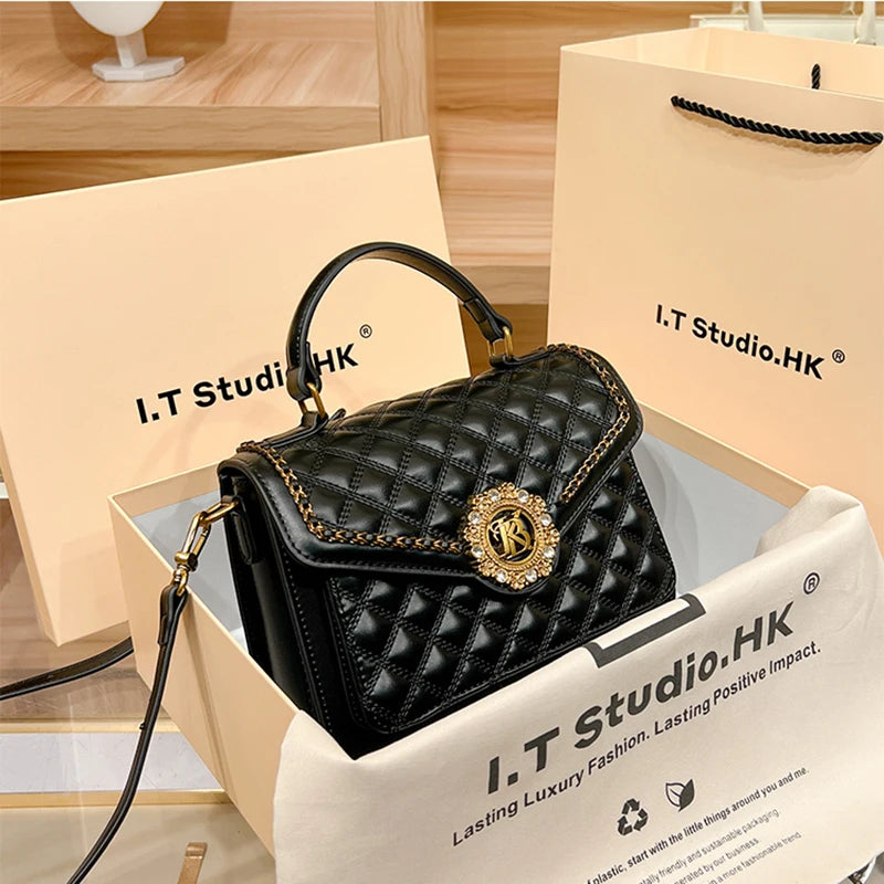 Women's handbag designer Lingge square bag women's 2024 new high-end texture handbag autumn/winter crossbody shoulder bag