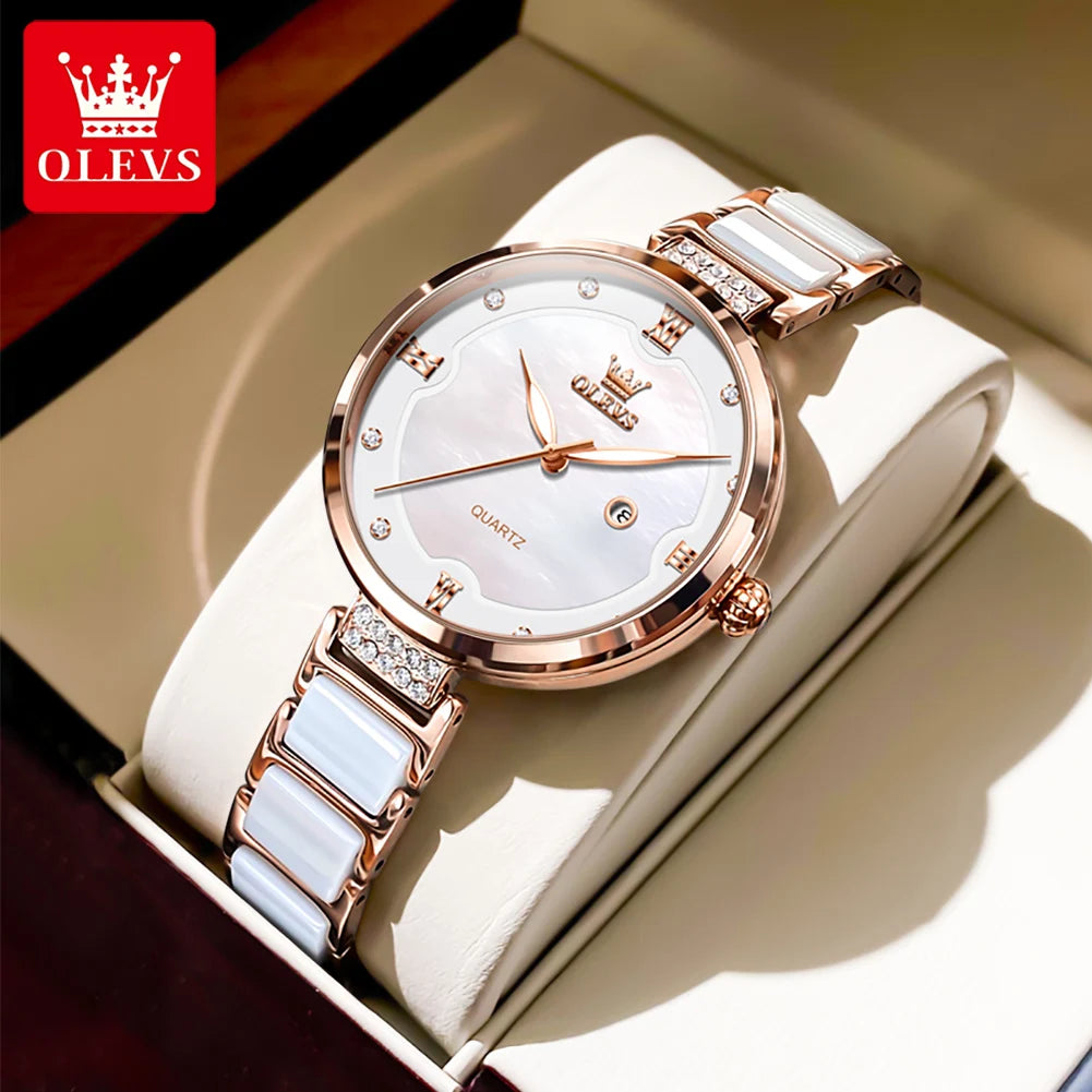 OLEVS 5589 Top Luxury Diamond Quartz Women Watch Fashion Elegant Rose Gold Waterproof Women Watch Brand Bracelet Set Reloj Mujer