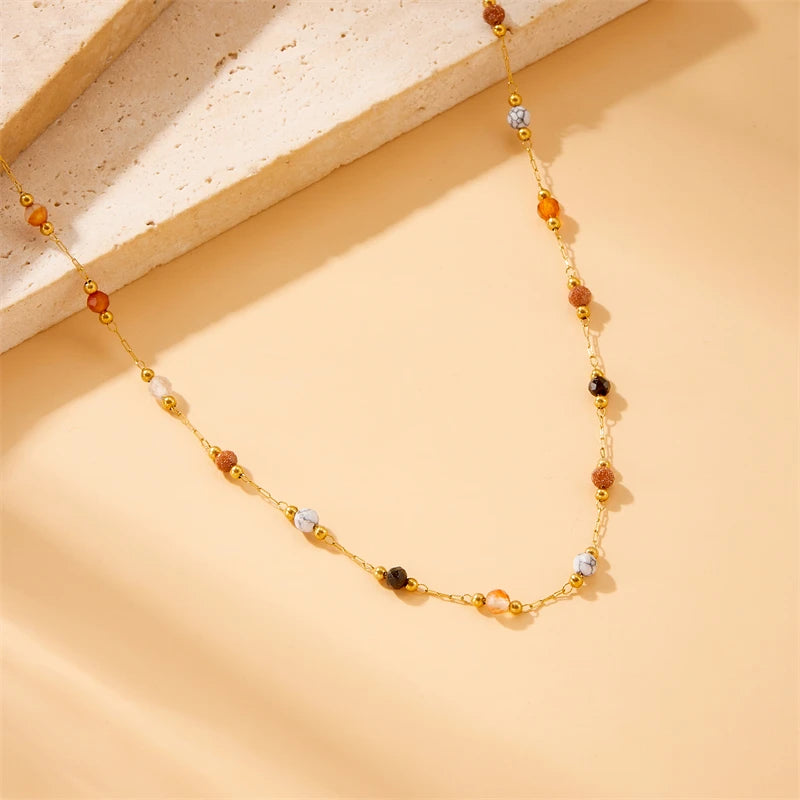 DIEYURO 316L Stainless Steel Natural Colored Beads Simplicity Necklace For Womens New Fashion Exquisite Neck Chain Jewelry Gift